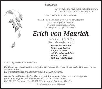 Traueranzeige von Erich von Maurich von KRZ