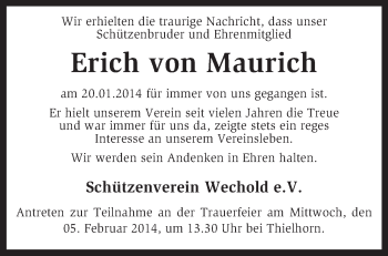 Traueranzeige von Erich von Maurich von KRZ