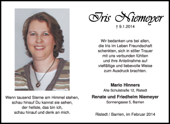 Traueranzeige von Iris Niemeyer von KRZ