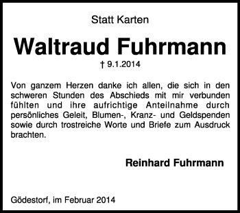 Traueranzeige von Waltraud Fuhrmann von KRZ