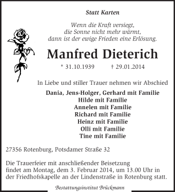 Traueranzeige von Manfred Dieterich von KRZ