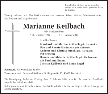 Traueranzeige von Marianne Keilbach von KRZ