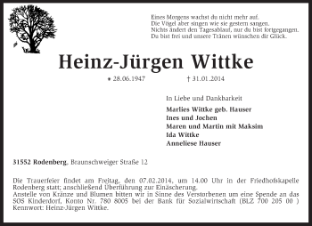 Traueranzeige von Heinz-Jürgen Wittke von KRZ