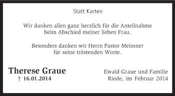 Traueranzeige von Therese Graue von KRZ