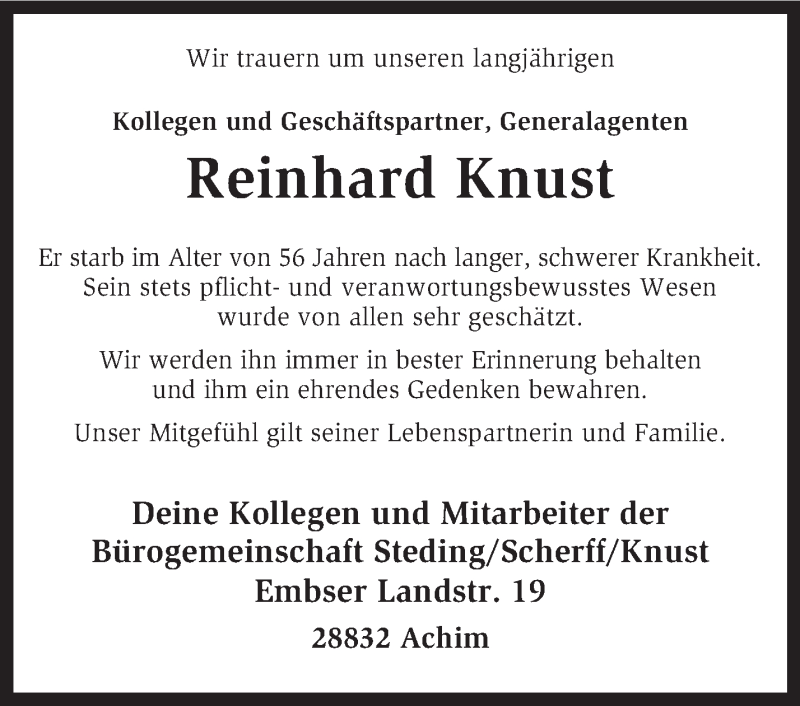  Traueranzeige für Reinhard Knust vom 05.02.2014 aus KRZ