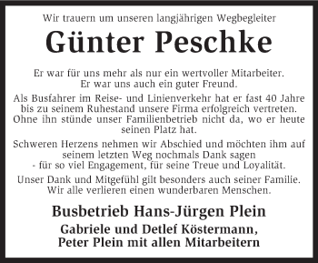 Traueranzeige von Günter Peschke von KRZ