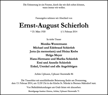 Traueranzeige von Ernst-August Schierloh von KRZ