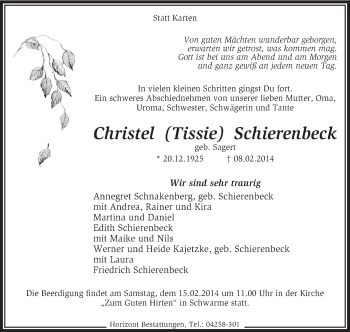 Traueranzeige von Christel Schierenbeck von KRZ