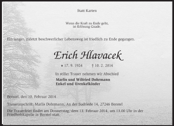 Traueranzeige von Erich Hlavacek von KRZ