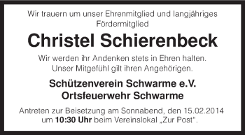 Traueranzeige von Christel Schierenbeck von KRZ