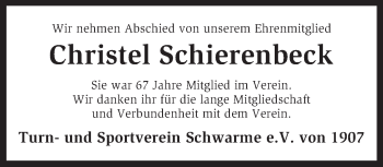 Traueranzeige von Christel Schierenbeck von KRZ