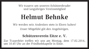 Traueranzeige von Helmut Behnke von KRZ