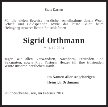 Traueranzeige von Sigrid Orthmann von KRZ