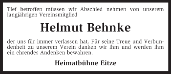 Traueranzeige von Helmut Behnke von KRZ