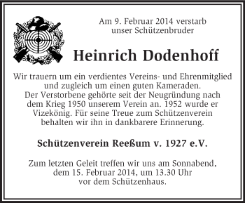 Traueranzeige von Heinrich Dodenhoff von KRZ