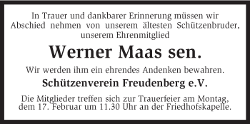 Traueranzeige von Werner Maas von KRZ