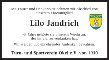 Traueranzeige von Lilo Jandrich von KRZ