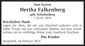 Traueranzeige von Hertha Falkenberg von KRZ