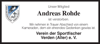 Traueranzeige von Andreas Rohde von KRZ