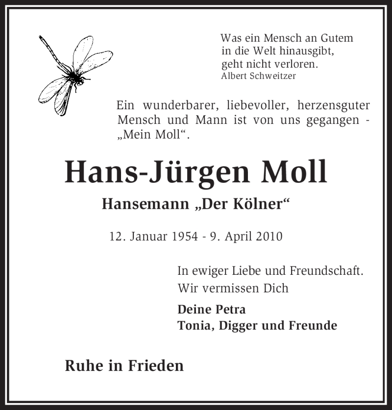 Traueranzeige für Hans-Jürgen Moll vom 24.04.2010 aus KREISZEITUNG SYKE