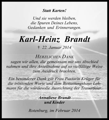 Traueranzeige von Karl-Heinz Brandt von KRZ