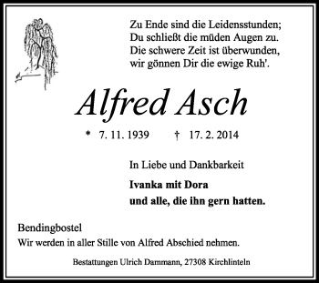 Traueranzeige von Alfred Asch von KRZ