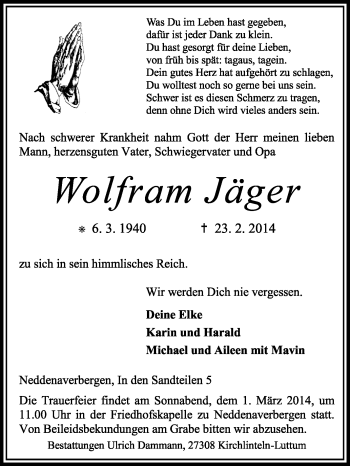 Traueranzeige von Wolfram Jäger von KRZ