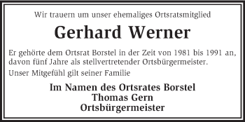 Traueranzeige von Gerhard Werner von KRZ