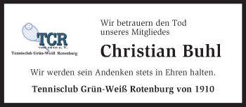 Traueranzeige von Christian Buhl von KRZ