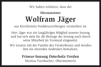 Traueranzeige von Wolfram Jäger von KRZ