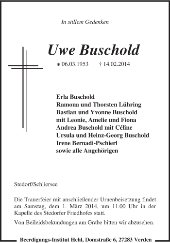 Traueranzeige von Uwe Busch von KRZ