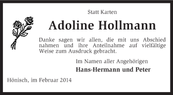 Traueranzeige von Adoline Hollmann von KRZ