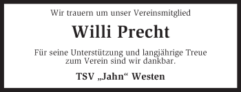 Traueranzeige von Willi Precht von KRZ