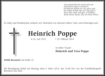 Traueranzeige von Heinrich Poppe von KRZ