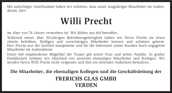 Traueranzeige von Willi Precht von KRZ