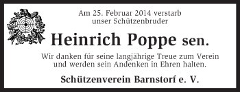 Traueranzeige von Heinrich Poppe von KRZ