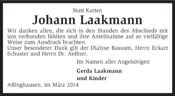 Traueranzeige von Johann Laakmann von KRZ