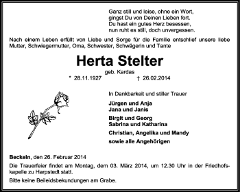 Traueranzeige von Herta Stelter von KRZ