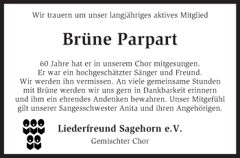 Traueranzeige von Brüne Parpart von KRZ