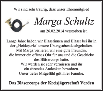 Traueranzeige von Marga Schultz von KRZ