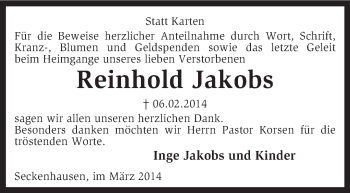 Traueranzeige von Reinhold Jakobs von KRZ