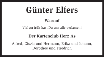 Traueranzeige von Günter Elfers von KRZ