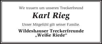 Traueranzeige von Karl Rieg von KRZ