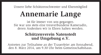 Traueranzeige von Annemarie Lange von KRZ