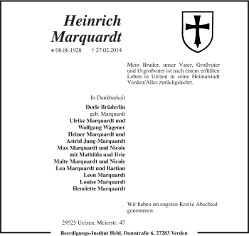 Traueranzeige von Heinrich Marquardt von KRZ