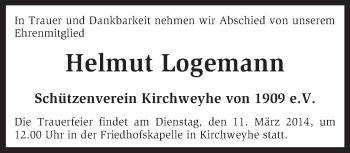 Traueranzeige von Helmut Logemann von KRZ