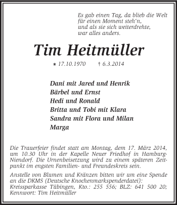 Traueranzeige von Tim Heitmüller von KRZ