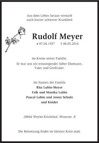 Traueranzeige von Rudolf Meyer von KRZ