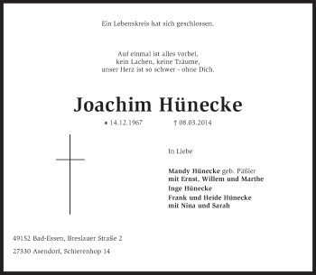 Traueranzeige von Joachim Hünecke von KRZ