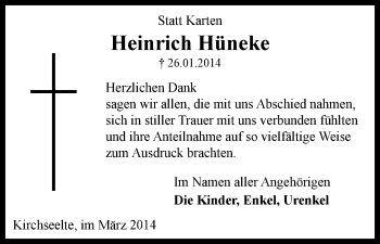 Traueranzeige von Heinrich Hüneke von KRZ